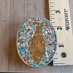 Vintage Alpaca Silver Fish Belt Buckle with Crushed Stone Inlay
