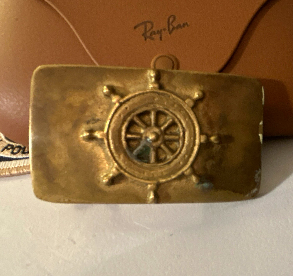 Gold Tone Nautical Belt Buckle for Men from the early 40s very heavy solid brass
