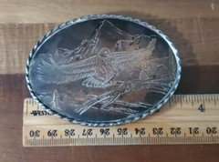 Belt Buckle Flying Eagle w/Fish W Mark Made In USA Oval 3 3/4&Prime; x 2 1/2  » VTG