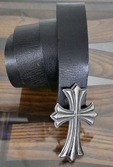 Black Leather Belt Gothic Cross Buckle Biker Rock Punk Western 1.5”