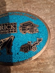 Vintage Brass Turquoise Excavator Belt Buckle, Barrick Gold Mine, Vegas 92