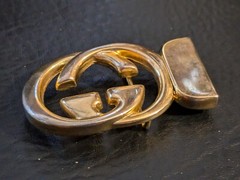Gucci Interlocking Belt Buckle Gold Parfums Mod Brev Monogram 2.5 x 1.5 in