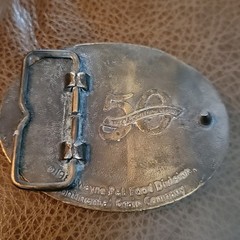 VTG 1980s Hunting Belt Buckle Labrador Brass Wayne Dog Food 50th Annvivarsary