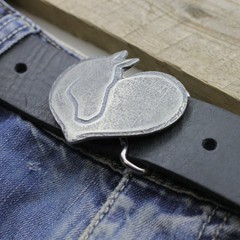 Country Style Horse Head Heart Belt Buckle in Dark Silver, Vintage Interchangeable Buckle