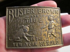 VINTAGE BUSTER BROWN AND TIGE BELT BUCKLE – HEAVY BRASS – GW-9