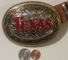 Vintage Leather Belt Buckle, and Belt, Texas, Brown Leather, Nice, Unique
