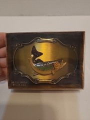 Vintage Raintree Belt Buckle Enamel Trout Fish USA 1978 Unused In Original Box