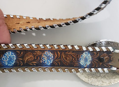 Silver Toned Metal Eagle Belt Buckle Leather Hand Tooled Belt Cowboy Rodeo READ