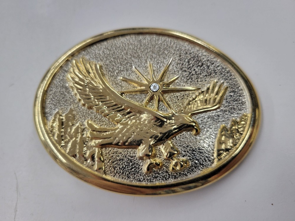 Vintage Eagle Belt Buckle Gold-Tone Metal 3.25” X 2.5” Unbranded