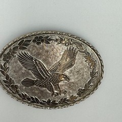 Vintage W USA Silver Tone Bald Eagle Western Belt Buckle Floral Oval Americana