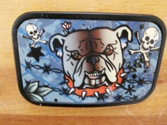 Belt Buckle Black Metal Bulldog with Spiked Collar and skull and crossbones
