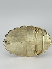 Belt Buckle Lavender Jade Cabochon oval gold tone black enamel background