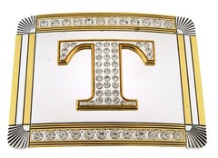 Initial T Letter t Monogram Western Cowboy Men Women Iced Gold Metal Belt Buckle