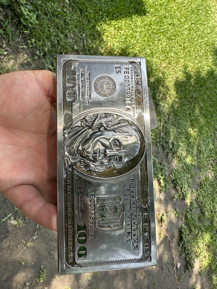 Chrome Metal US $100 Dollar Bill Novelty Belt Buckle Pieces of Flare