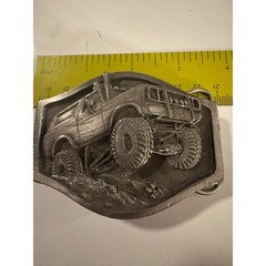 Vintage Monster Truck 4×4 Off Road SUV Belt Buckle Silver Tone 3D Relief 1988