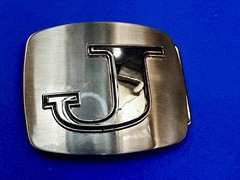 Custom Initial Letter J Silver Tone Outlined Reflective Men Women Belt Buckle