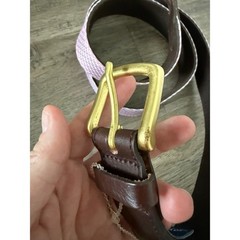 Vineyard Vines Pink Whale Print Silk & Leather Belt Solid Brass Buckle Size 54