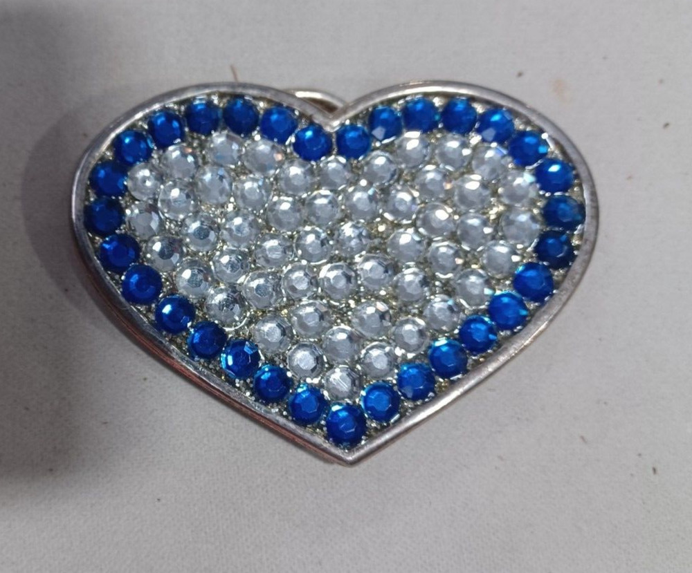 Blue & White Rhinestone Heart Shaped Belt Buckle 3&Prime; x 2.5&Prime;
