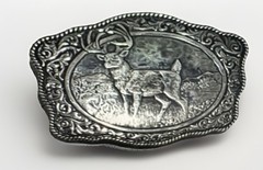 Crumrine Western Mens Silver Tone Belt Buckle Rectangle Buck Hunting Cowboy