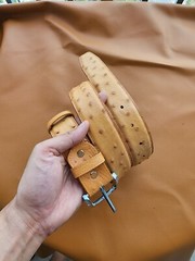 3.8CM Brown 100% Genuine Body Ostrich Leather Skin Mens Belt Buckle- Handmade