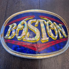 Vintage Boston Belt Buckle 1977 Pacifica Mfg Metal Gold Tone Blue Red