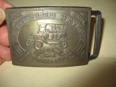 Vintage Solid Brass Belt Buckle- Henry Ford Detroit Model T Record Year EUC