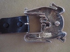 Huge Kieselstein-Cord Sterling Alligator Buckle and Black Lizard Belt Size 2