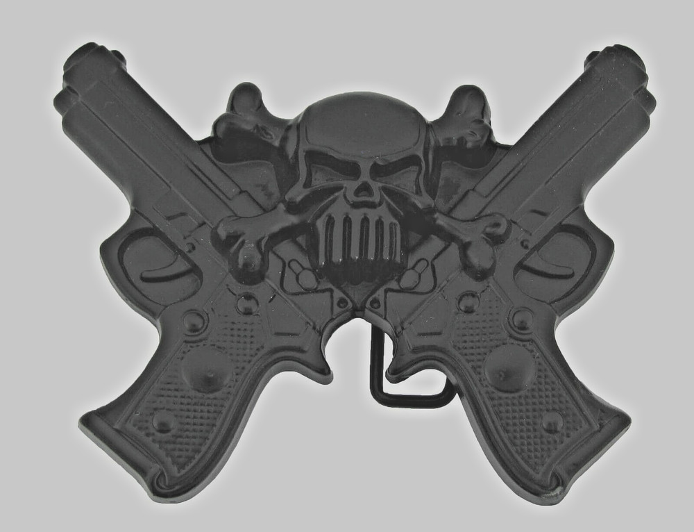 Skull Belt Buckle Guns Black Metal Emblem Pirate Halloween Costume New Men Women