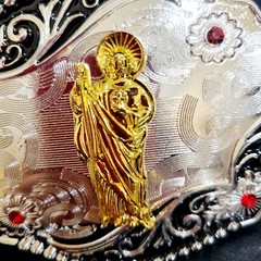 Saint jude San Judas Western belt Buckle Gold Silver Heavy gold silver Red Stone