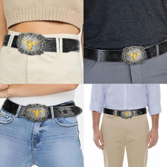 Western Cowboy-Belts for Men Big-Buckle Longhorn-Bull PU-Leather Rodeo Cowgirl-B