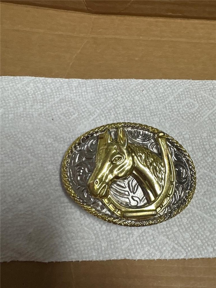 Vintage Horsehead and Horseshoe Belt Buckle by VIA N.Y
