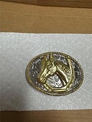 Vintage Horsehead and Horseshoe Belt Buckle by VIA N.Y