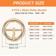 9Pcs 0.6&Prime; Single Prong Belt Buckle Metal Roller Buckle Black/Silver/Light Gold
