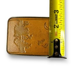 VTG Western Tooled Brown Leather Brass Belt Buckle Unbranded Tree Moon Bird