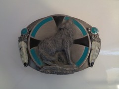 RARELY USED, VINTAGE WOLF DESIGN 3 DIMENSIONAL PEWTER BELT BUCKLE BY SISKIYOU