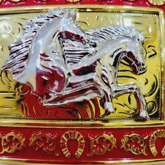 Running Horses Western Buckle Sturdy Thick Square Gold and Red Zinc Alloy