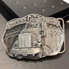 Vintage VTG America’s Goods Move By Truck Trucking Pewter Tone 3D Belt Buckle