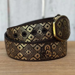 Genuine Laser Cut Leather San Judas Western Belt with Removable Buckle – Gold