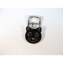 Black Enamel Cat Head Face Small Metal Belt Buckle