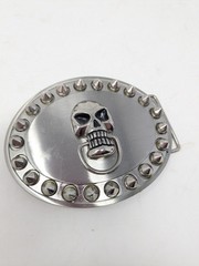 Silver Tone Oval Skull Belt Buckle With Spikes 1.5&Prime; Loop, 3.5&Prime; x 4&Prime; Goth, Biker