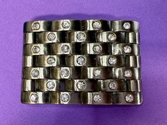 Block Brick Wall Pattern, Clear Rhinestone Accented Bling Jeweled Belt Buckle