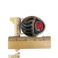Vtg 1992 C+J Inc Bear Paw Belt Buckle Green Inlay Red Stone CJ1581 USA Bronze