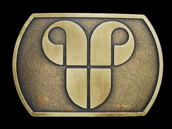 NC03138 *NOS* REALLY NICE **UNKNOWN COMPANY LOGO** BRASSTONE BELT BUCKLE