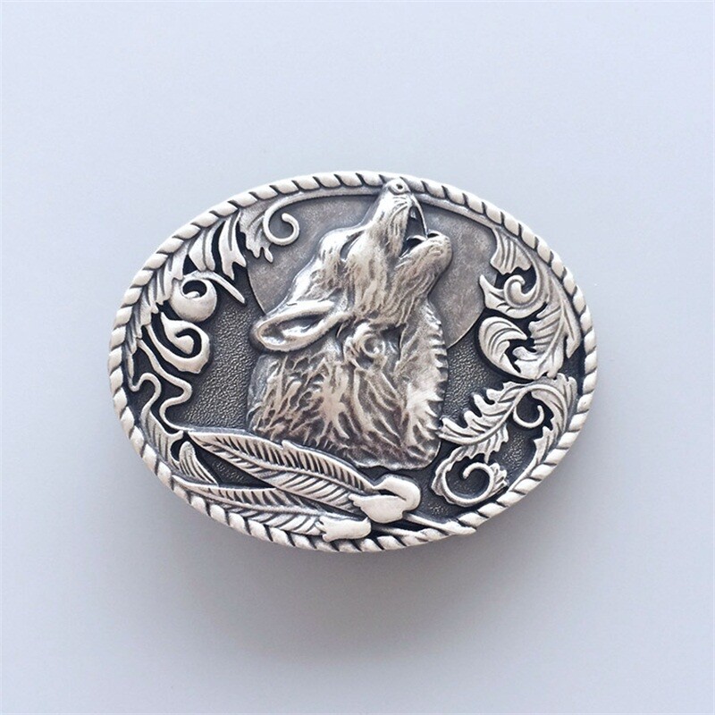 Vintage Silver Plated Western Shout Wolf Oval Belt Buckle also Stock in US