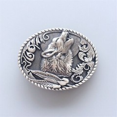 Vintage Silver Plated Western Shout Wolf Oval Belt Buckle also Stock in US