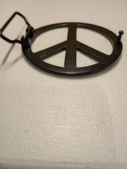 Peace Sign Emblem Belt Buckle 3.5&Prime; Diameter Black Powder Coat Paint on Metal