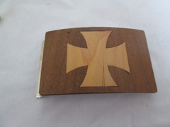 Iron Cross Belt Buckle Hand Crafted Wood Inlay Over Metal Biker Rock Goth Rare