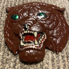 FEROCIOUS SCARY & COOL VINTAGE &rsquo;80&rsquo;S SNARLING 3D LYNX OR BOBCAT HEAD BELT BUCKLE