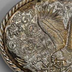 Ivan Western Eagle Belt Buckle Silver Gold Tone Floral Scrollwork Rope Border