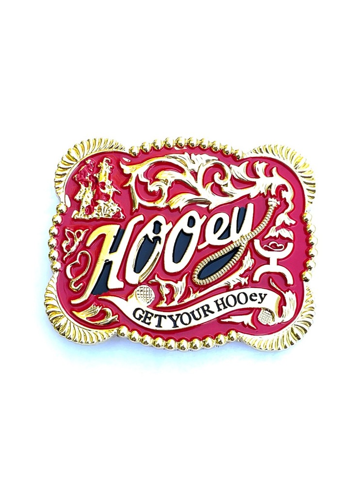 Western Buckle Gold Red Cowboy Rodeo 4.5 »x3.5 » Hooey Buckle 2 »Hebilla Vaquero